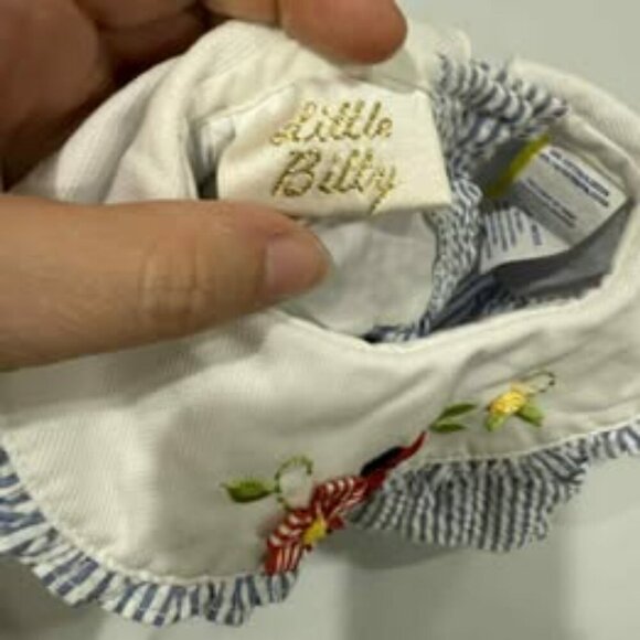 LITTLE BITTY TODDLER DRESS 6/9 LIGHT BLUE/WHITE WITH FLOWERS AND LADYBUGS - Picture 4 of 5